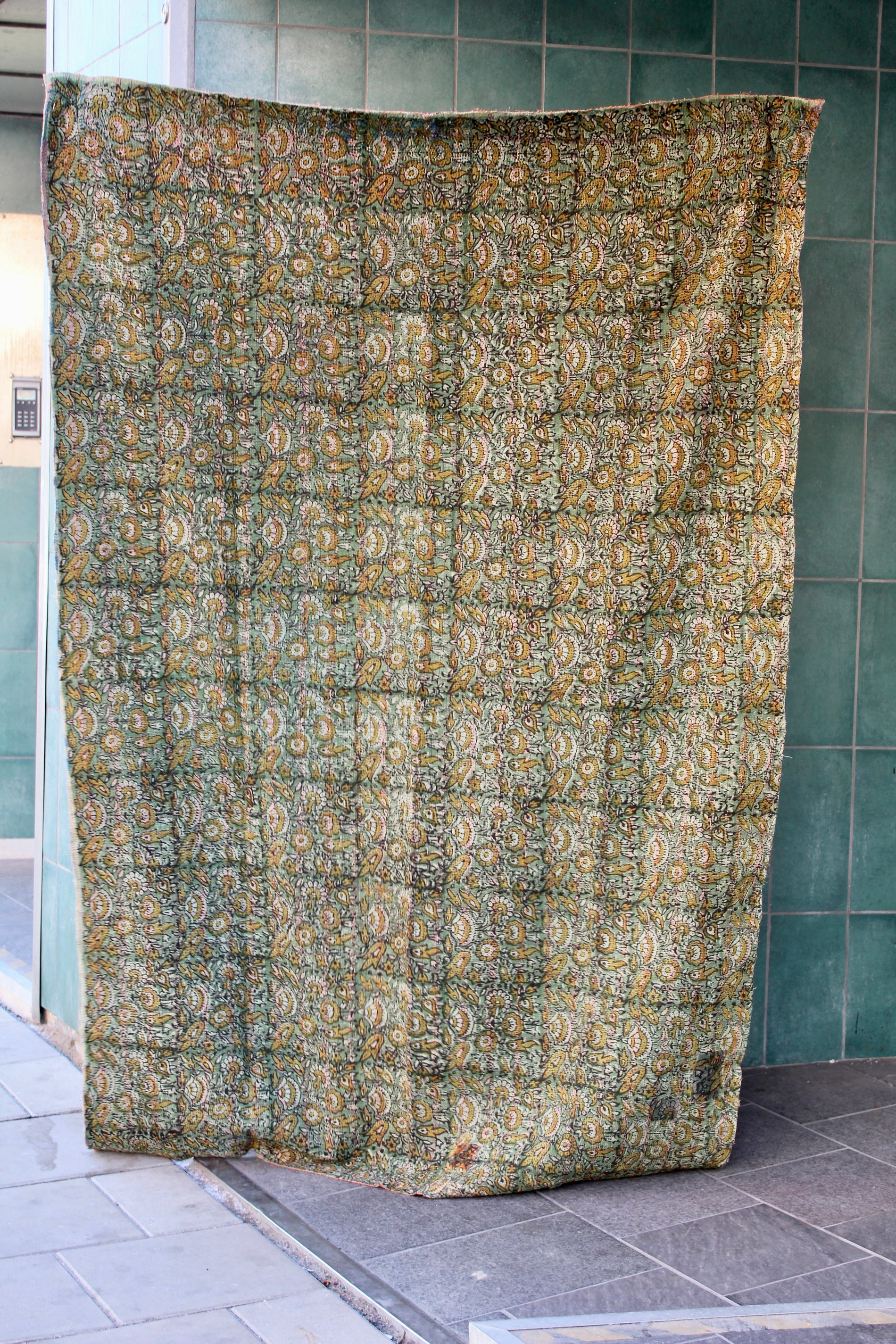 Kantha Överkast Printad Grön