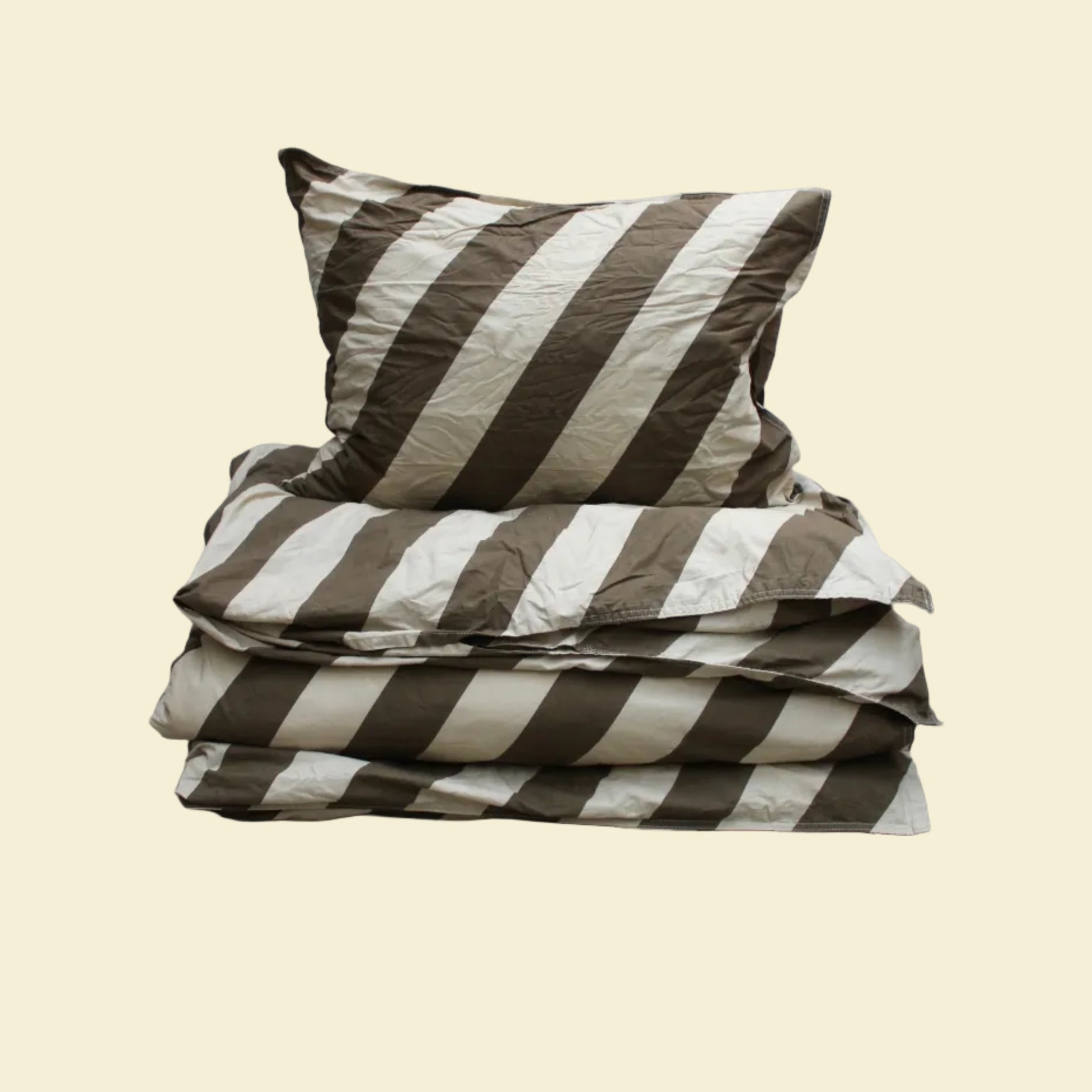 Tivolistripe bäddset 2-dels- Espresso-150x210cm inkl, örngott 50x60cm